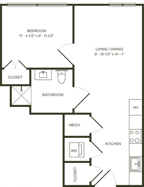 a floor plan of a house with a bedroom and a living room